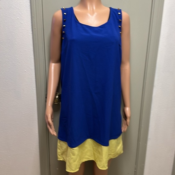 Blue Pepper Sleevless Medi Dress with copper embellishments around sleeved 2X - Picture 4 of 17